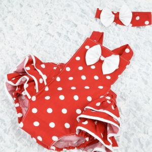 Girl's summer outfit red and white ruffle romper