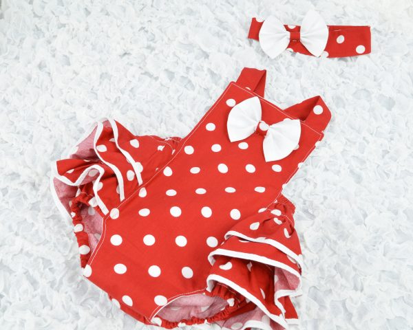 Girl's summer outfit red and white ruffle romper