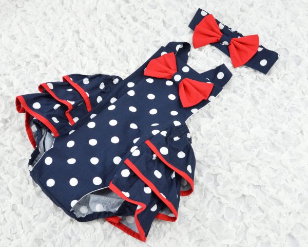 Cute girl toddler romper, Red white and blue